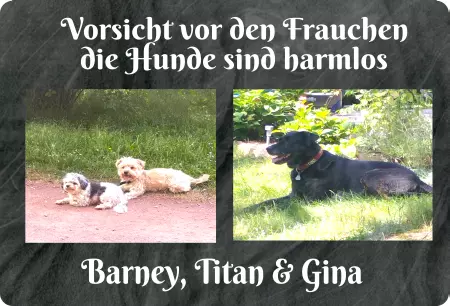 Hunde Vorsicht Warnschild Zutritt verboten Hunde Vorsicht vor dem Frauchen Bild